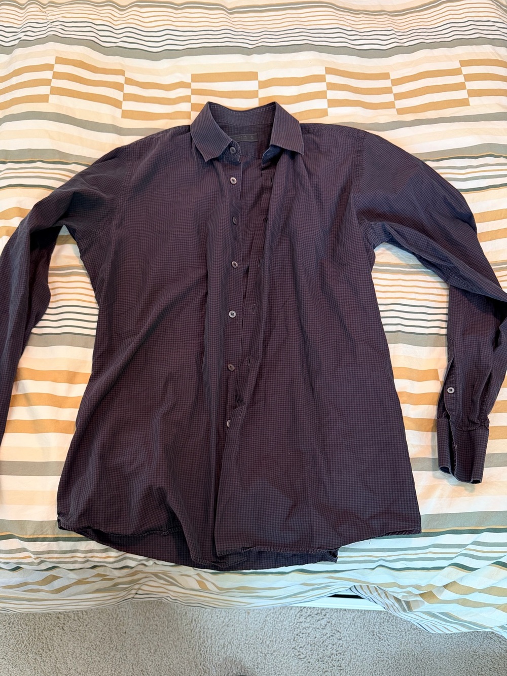 Prada Men's Dark Blue Micro-Check Dress Shirt Mens Large
